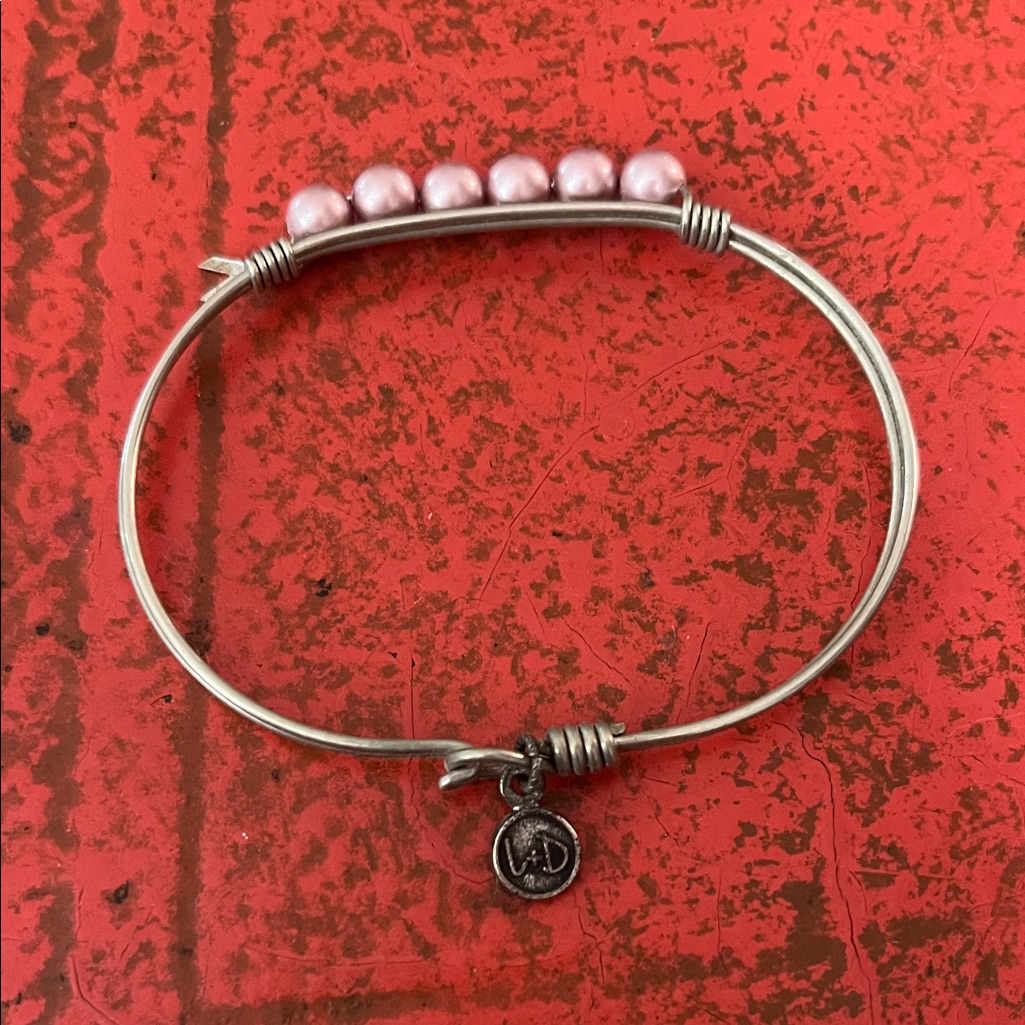 Luca & Danni Breast Cancer Awareness Cuff W/ Pink Faux Pearls And Ribbon Charm